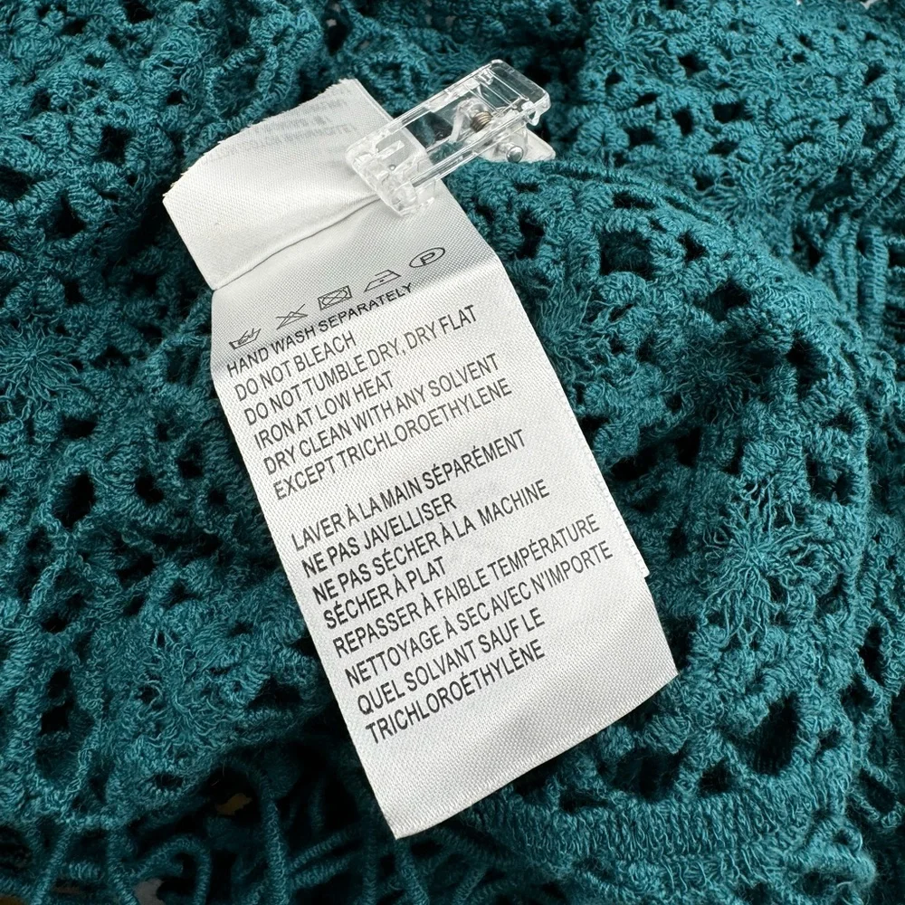 🆕 FARM Rio 🧿 NWOT Floral Crochet Tie Up Kimono, Teal - Sz M - Picture 15 of 16